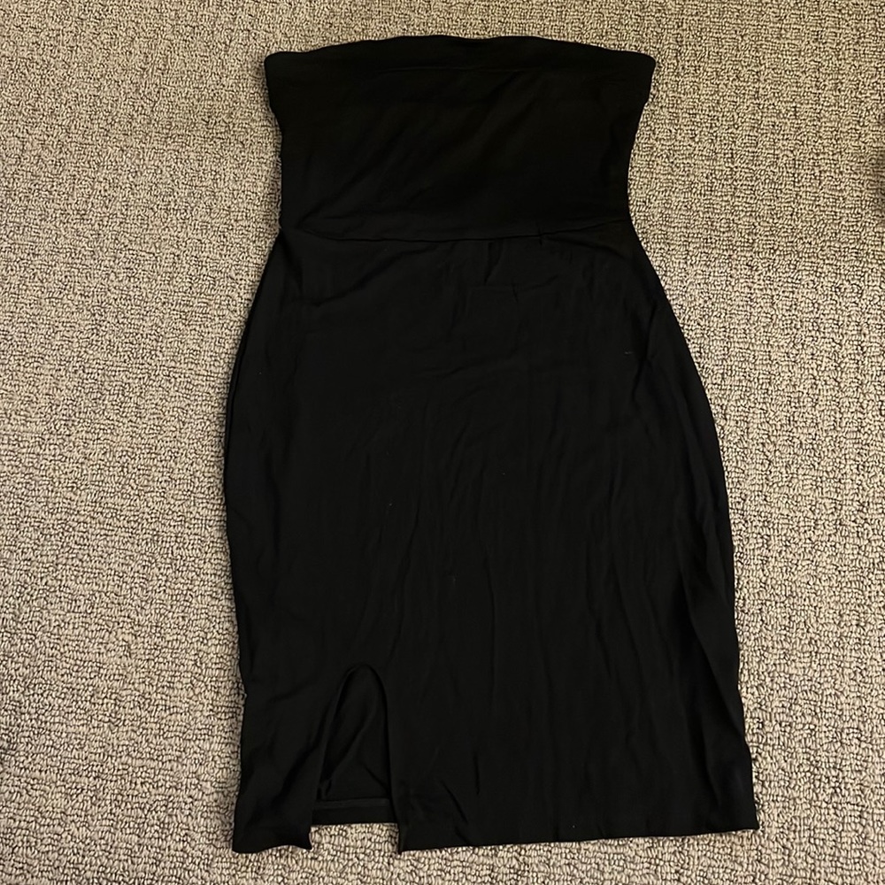 Black mini dress with slit